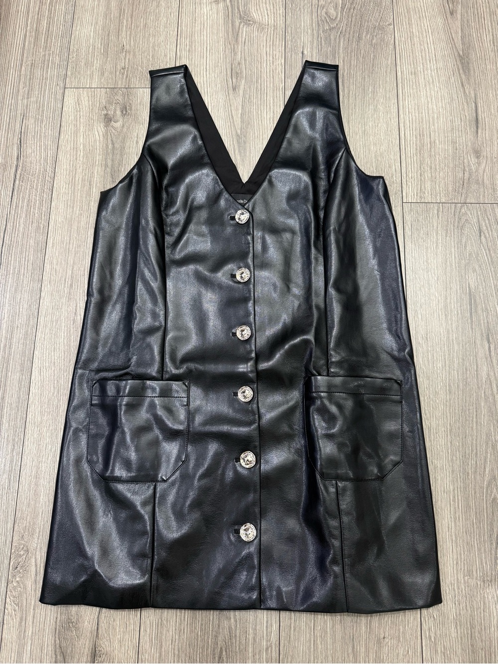 NWT Favorite Daughter The Sasha Faux Leather Minidress Raven SZ L